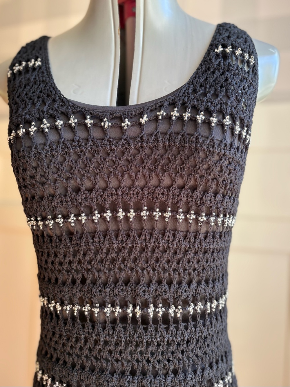 Zara Black Beading Crochet Maxi Dress Small - Picture 6 of 11